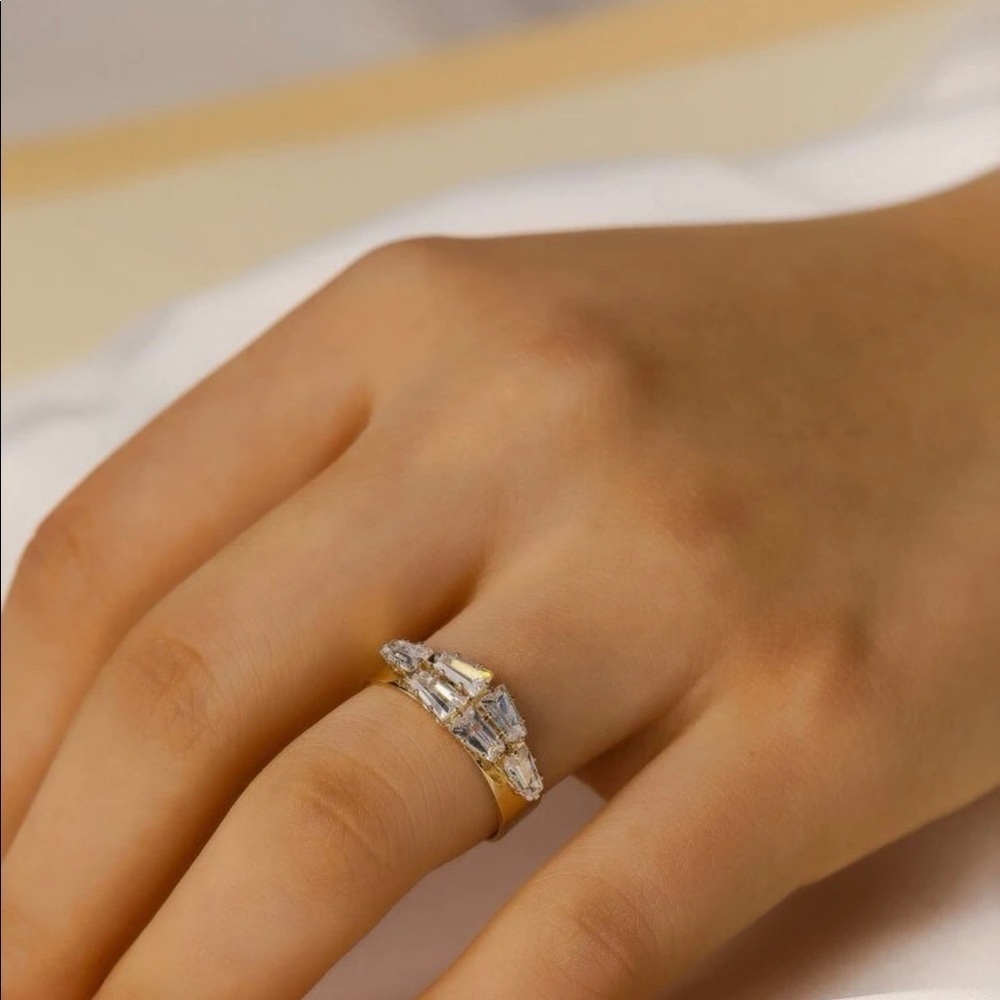 Cubic Zirconia Cluster Stacked Gold Adjustable Ring